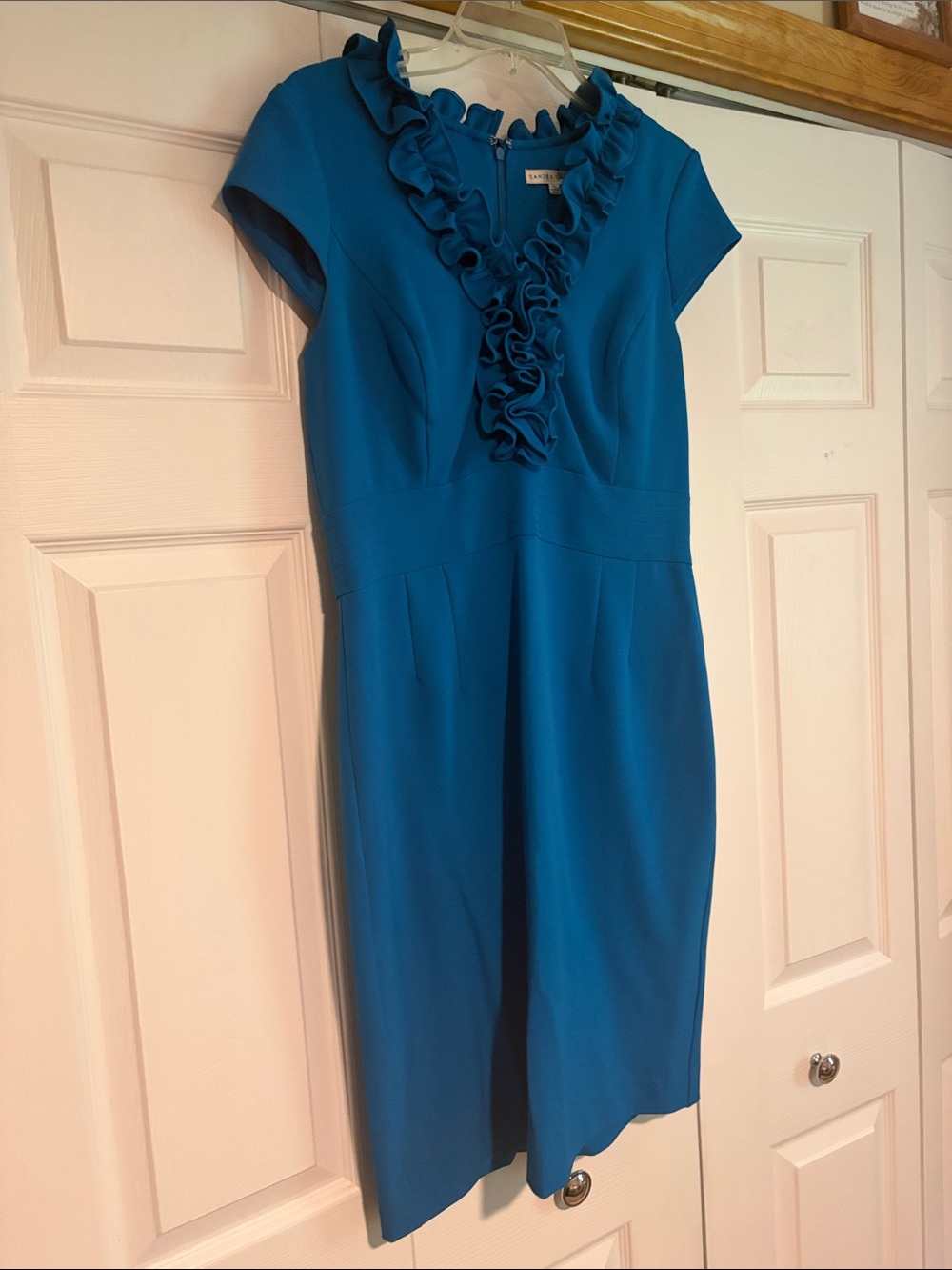 Sandra Darren Teal Ruffle-Front Midi Dress